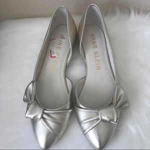 Anne Klein Silver Bow Point Toe Flats